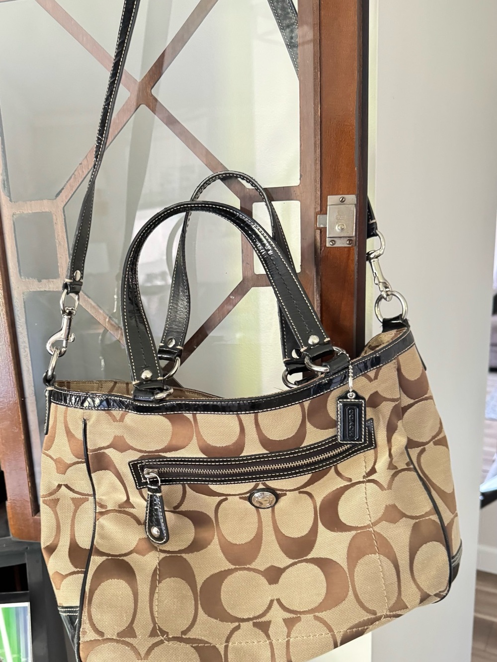 Coach Tan and Brown Signature Shoulder Bag